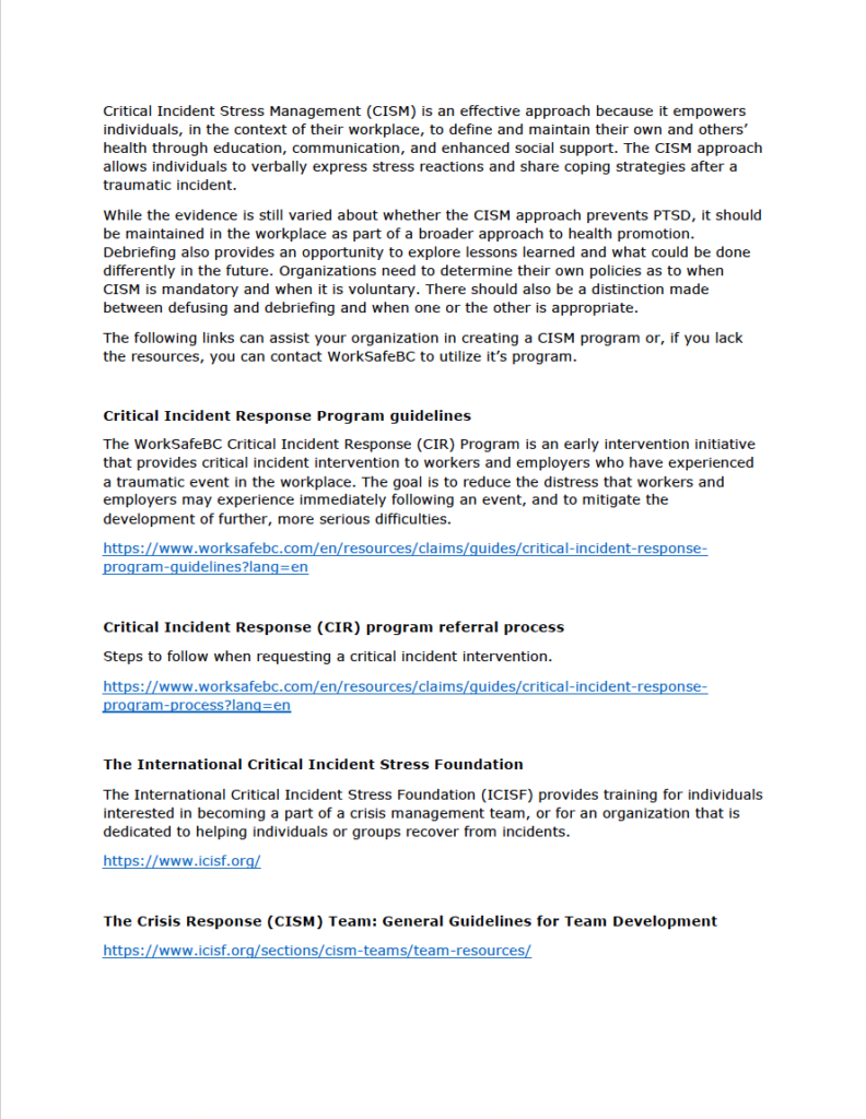 Critical Incident Stress Management BC First Responders' Mental Health